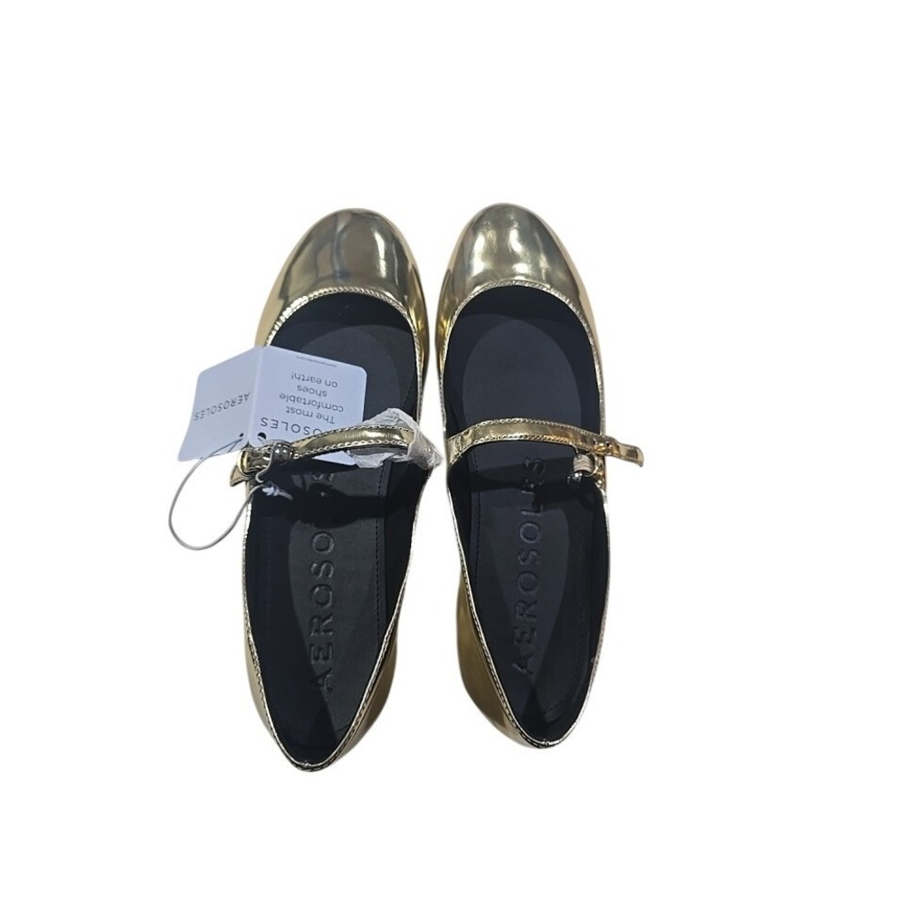 Aerosoles Women Gold Metallic Mary Jane Flats Ortholite Comfort Shoes Size 8 - Picture 3 of 7